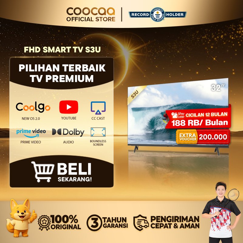 COOCAA 32 inch S3U Smart TV - Digital TV - Dolby Audio - Youtube - Mirroring -  Flick Free - Boundless  - WIFI - HD - USB/AV/LAN - OS Coolita (COOCAA 32S3U)
