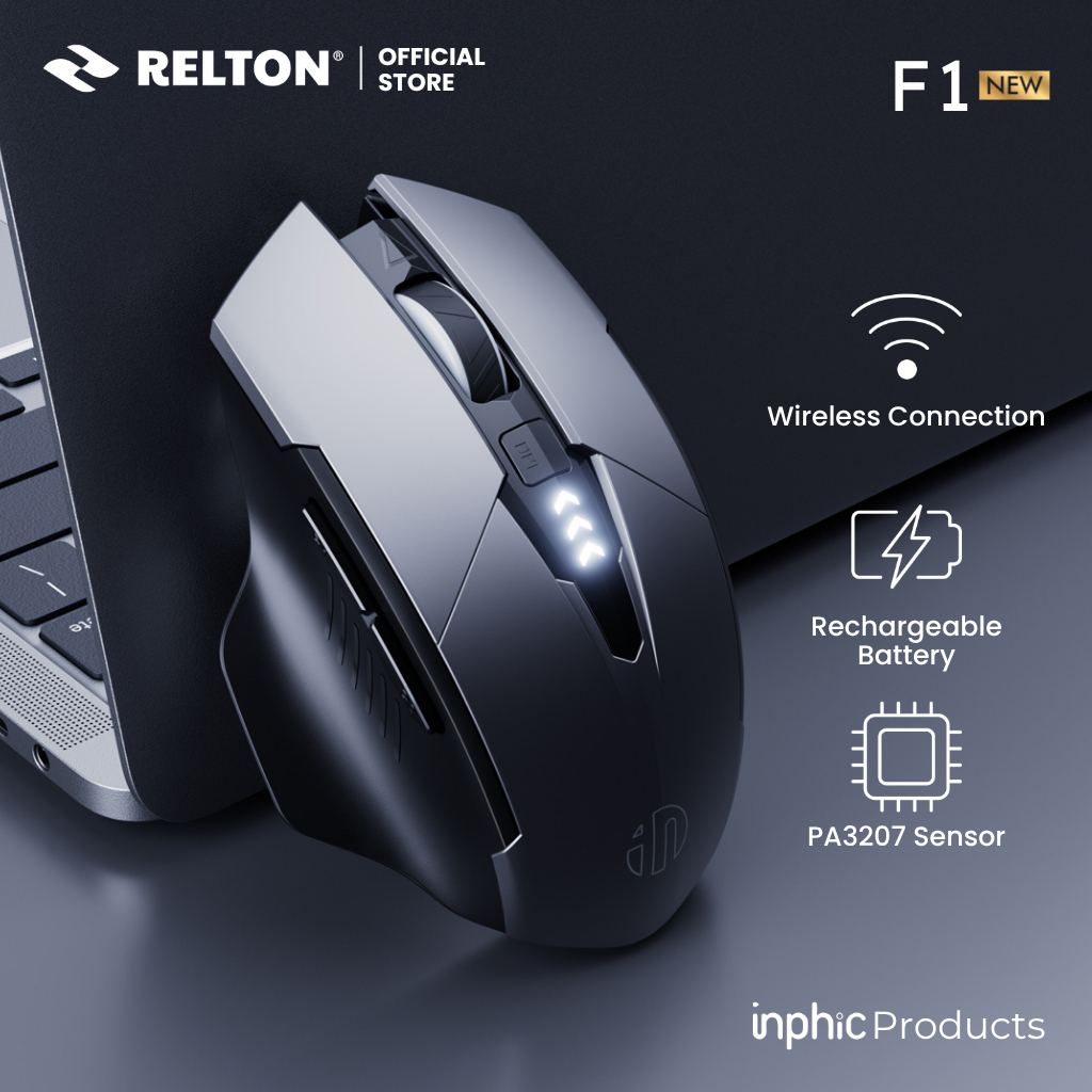 Mouse Gaming Wireless Silent Click Rechargeable Battery F1 INPHIC