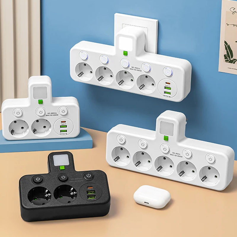 Stop kontak Multi Outlets Expander  EU Plug Power Strip Home Office 2/3/4/5 Lubang Type-c USB