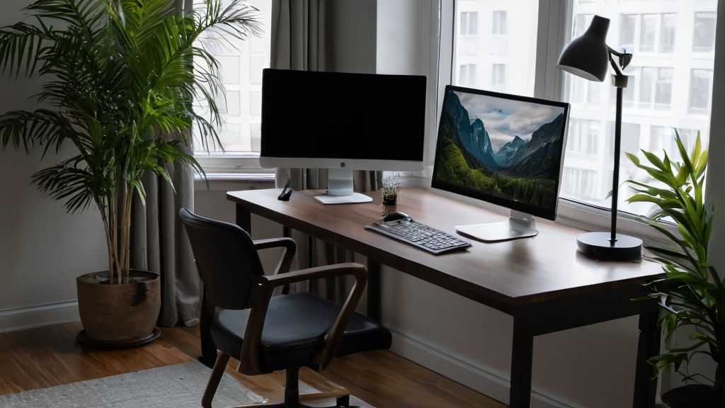 Integrasi Meja Kerja Ergonomis 90-90-90 Dual Monitor